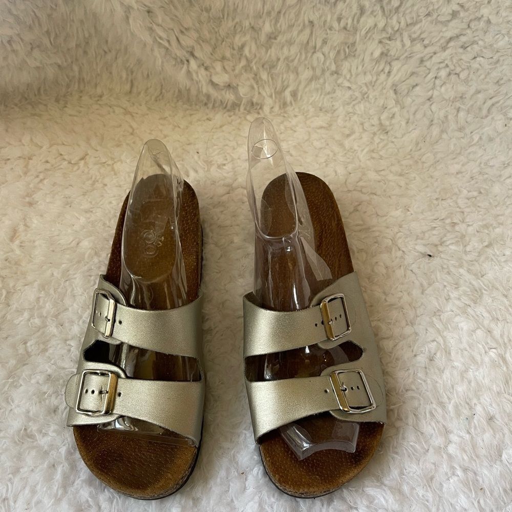 H2K silver straps buckles wedge cork sandals size Euro 42